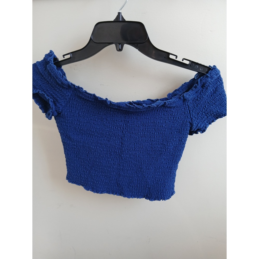 Y2k 2000s Abercrombie Fitch Smocked Off Shoulder Crop Top Blue Size S